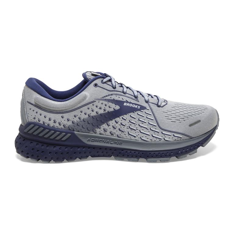 Brooks Adrenaline GTS 21 Walking Shoes - Men's - Grey/Tradewinds/Deep Cobalt (29430-WVTI)